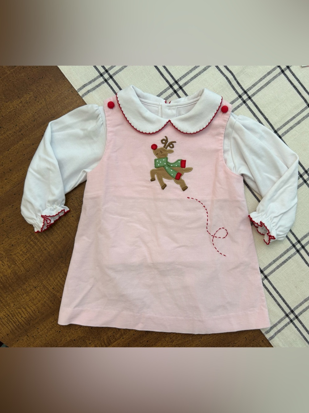 Petit Ami 9 Months Baby Girl Pinafore Dress with Peterpan collar Shirt Christmas